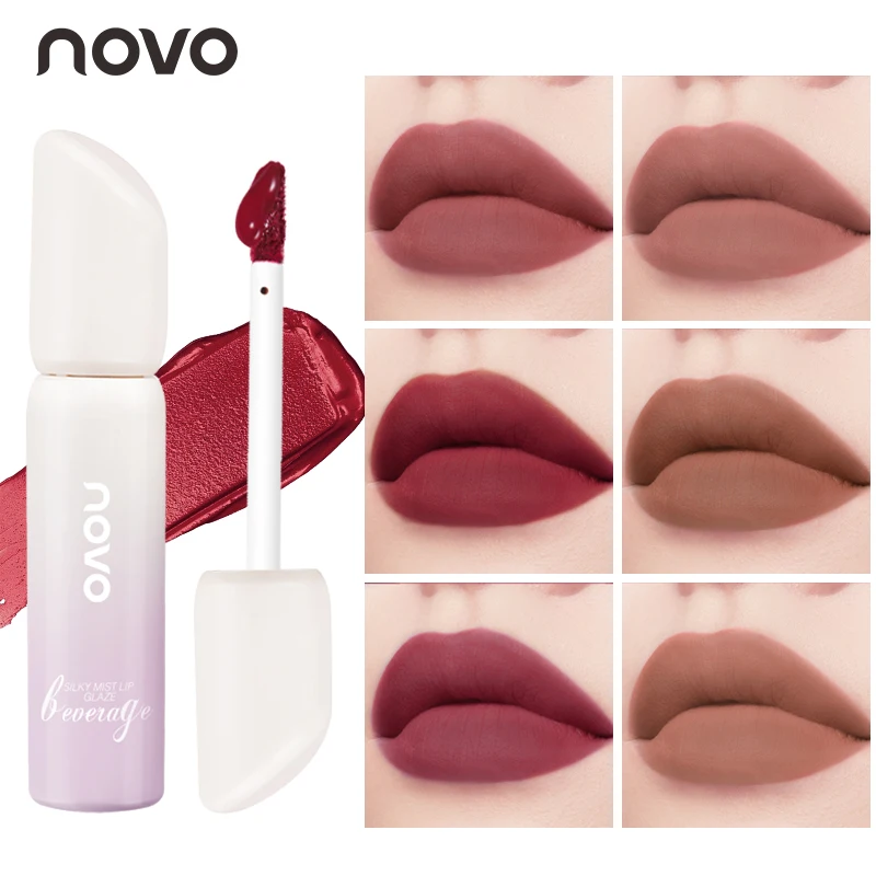 Wodoodporny matowy aksamitny błyszczyk do ust, długotrwała pomadka, nie pozostawia śladów na filiżance, nie blaknie, miękki, mgiełkowy wykończenie dla pełniejszych ust.