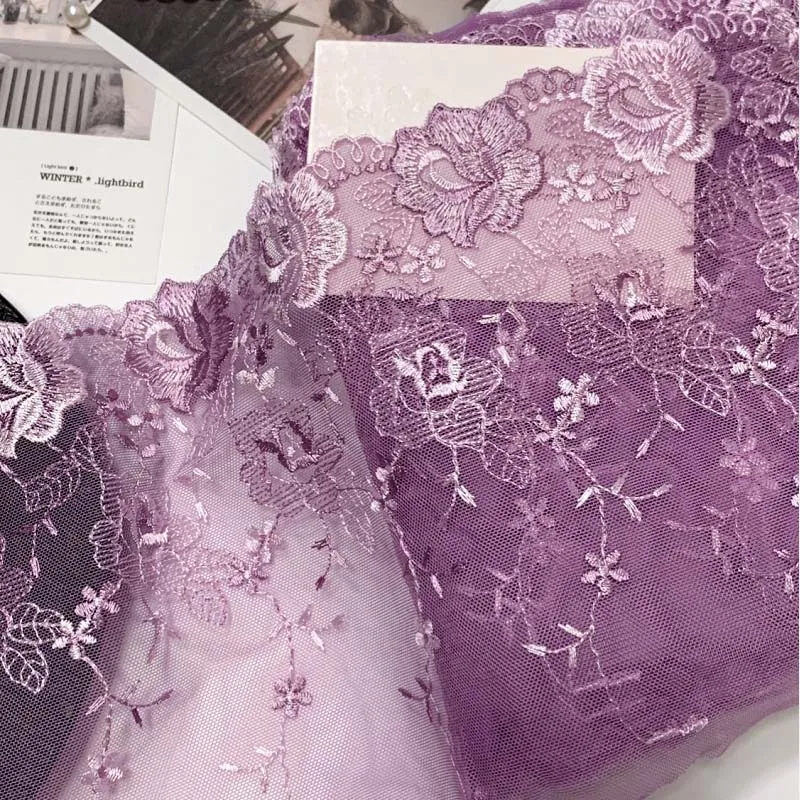 

30Yards Purple Flowers Embroidered Lace Trim Fabric Tulle Mesh Fabric For Bra Girl's Dress Sewing Garment Accessories