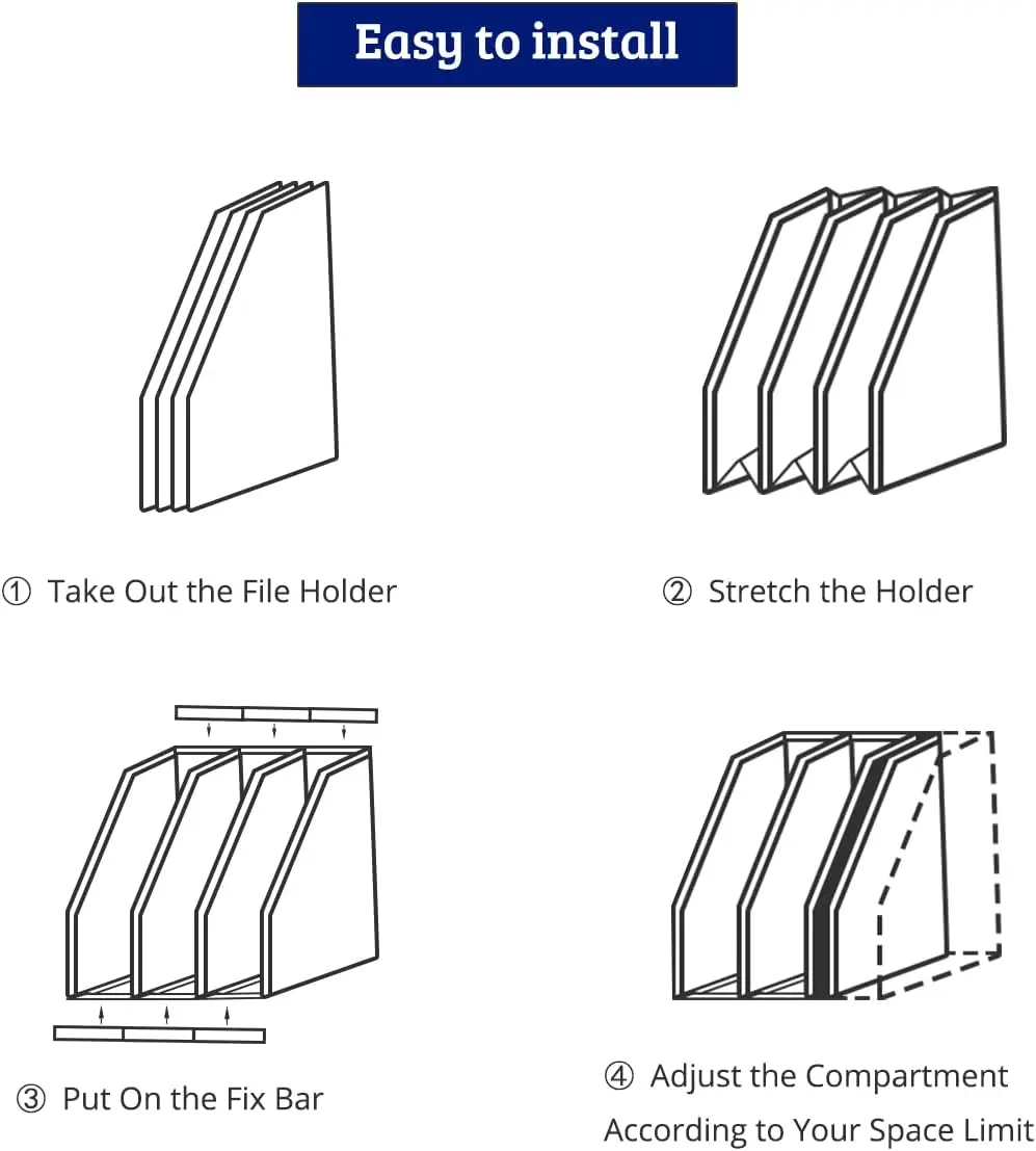 Collapsible 4 Compartment Magazine Holder Desktop Adjustable Sturdy File Dividers Document Cabinet Rack Display (Black)