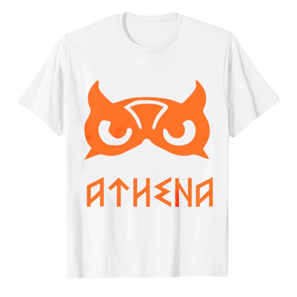 Athena Owl Mask Greek Mythology Rune Letter Graphic T‑Shirt Casual Cotton Tee Percy Jackson Goddess Symbol Orange Art Print Tops