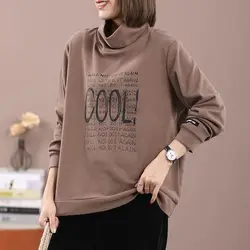 Vintage Printing Letter T Shirts Autumn Winter New Long Sleeve Loose Thick Casual Pullovers Top Fashion Trend Women Clothing