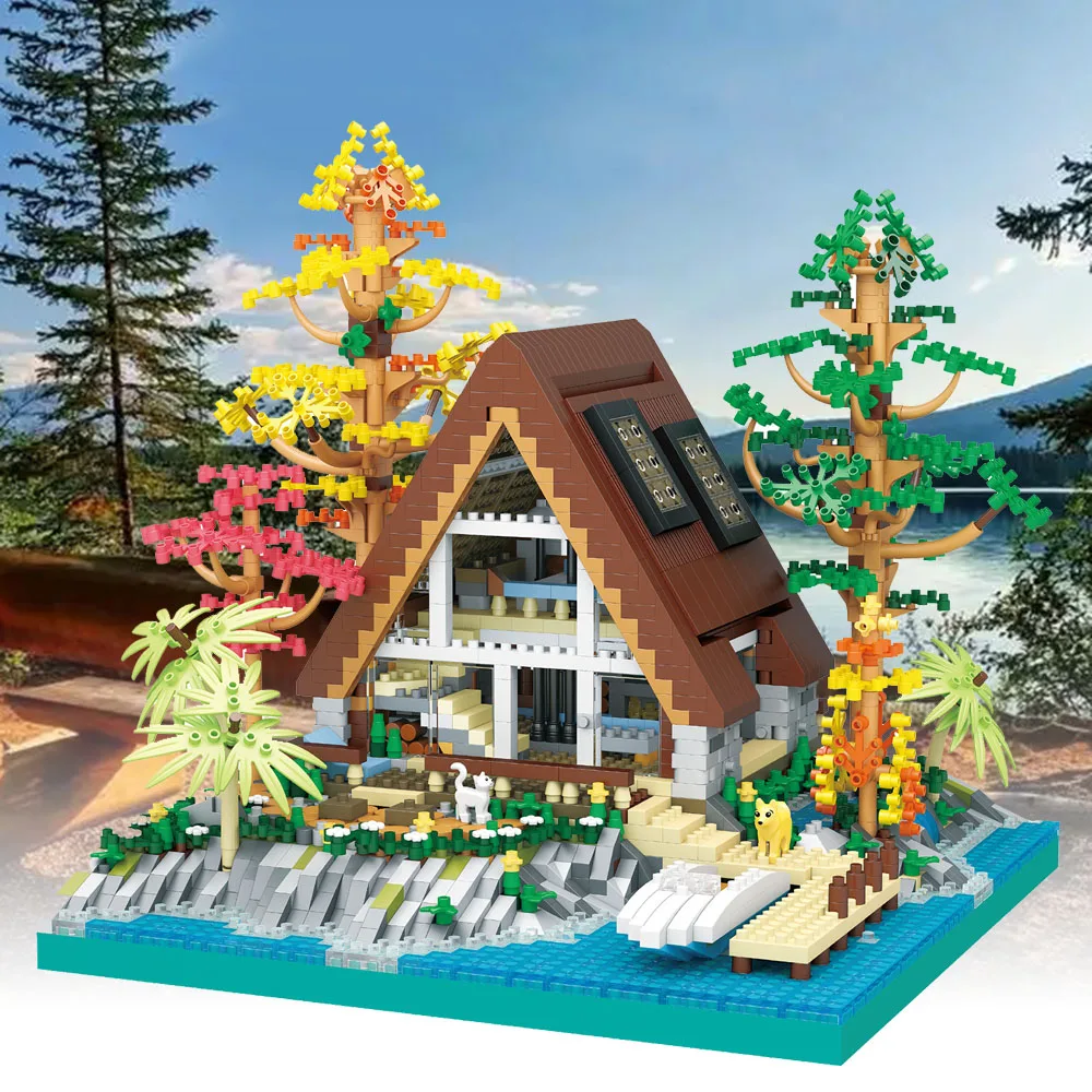 Stadt Street View Haus Kreative Micro Diamant Block Lakeside Kabine Nanobricks Straßenbild Modell Gebäude Ziegel Figuren Spielzeug