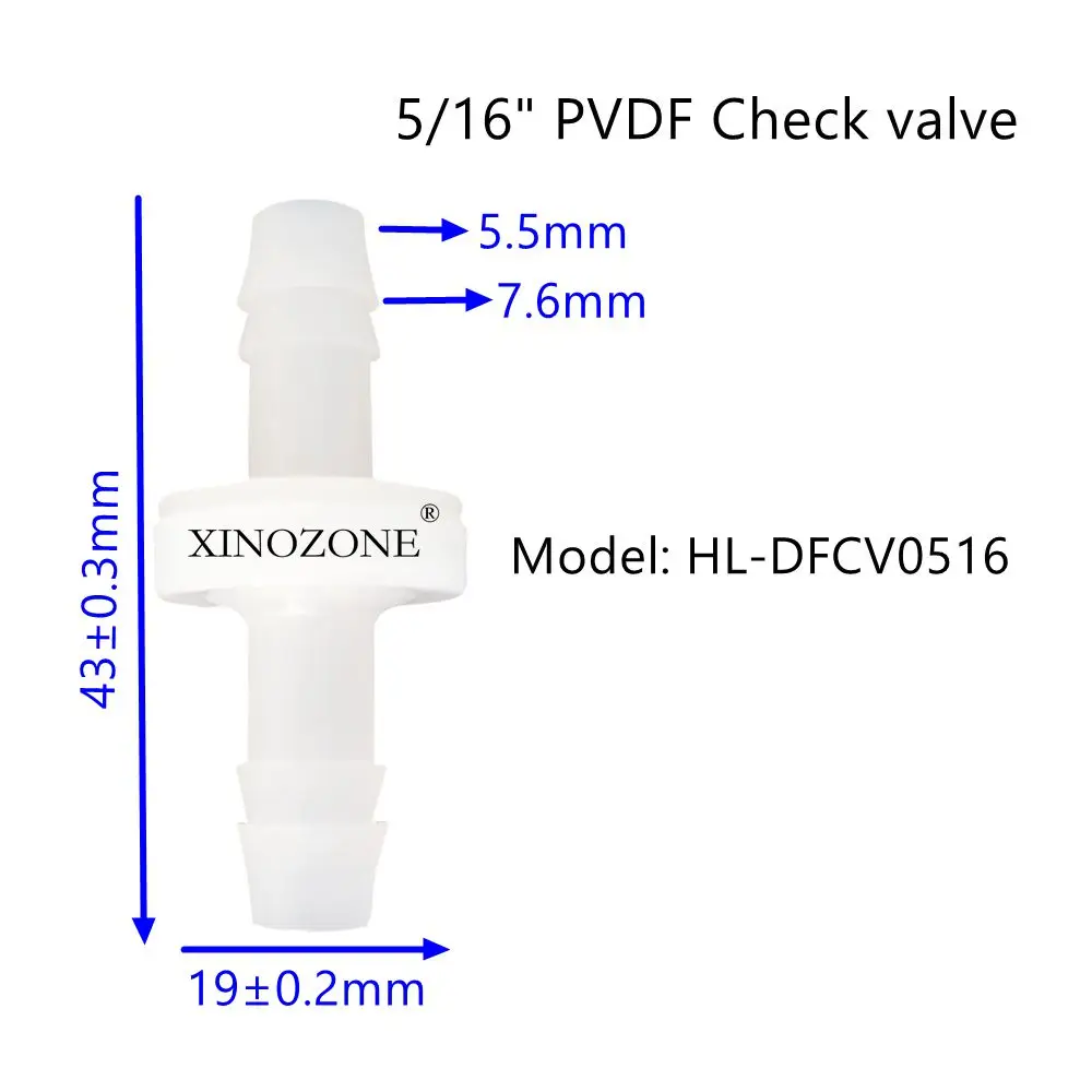 1/4in plastikowy zawór zwrotny zawór ozonowy zapobiegający cofaniu wody membrana OD 6.5mm materiały PVDF HL-DFCV0416