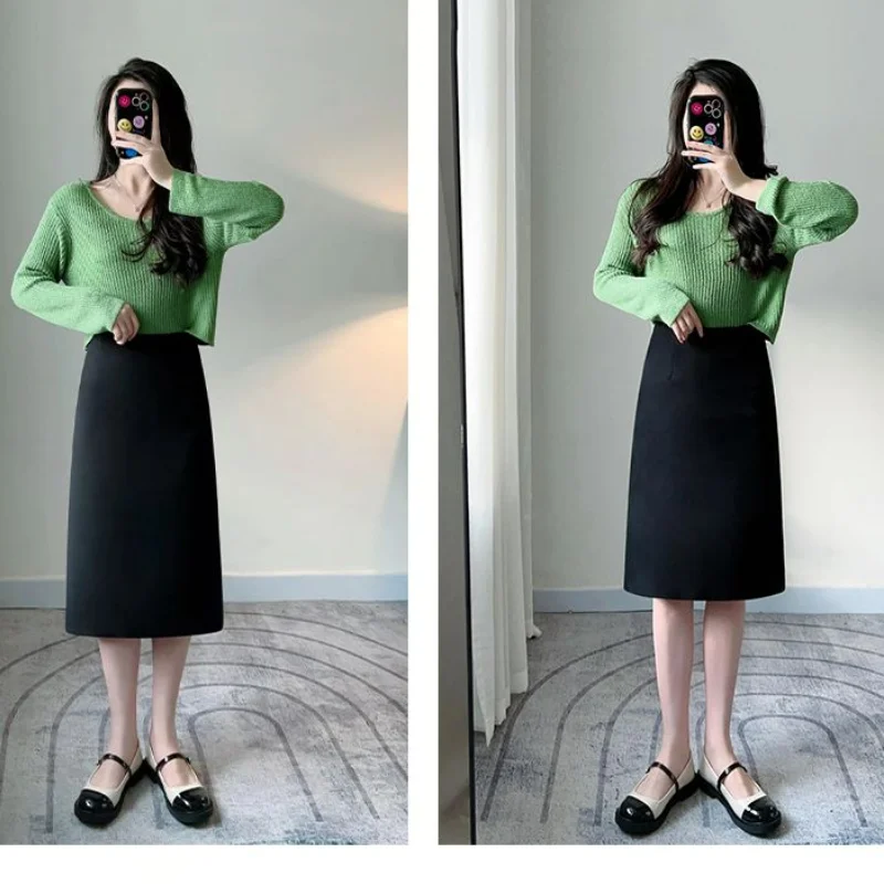 Office Lady Fashion Slim Solid Skirt Koreon abbigliamento primavera estate Streetwear nuove gonne Casual Midi dritte eleganti a vita alta