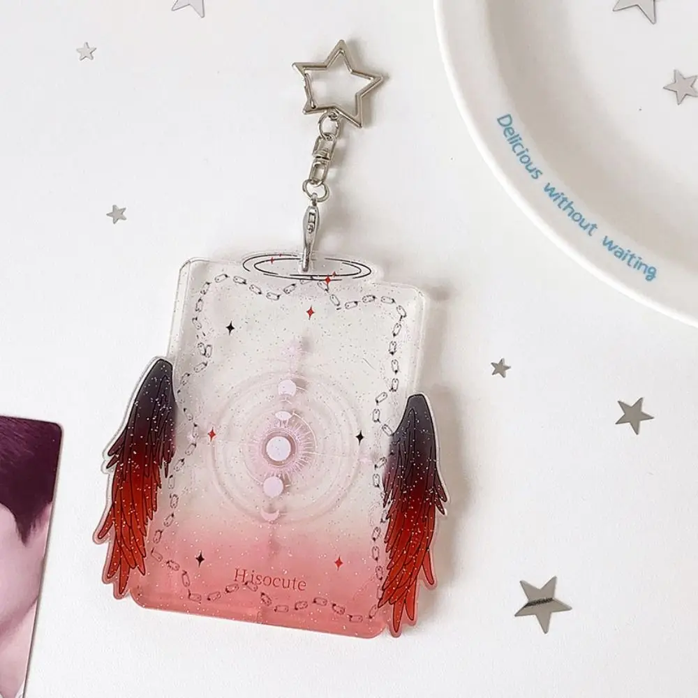 Cute 3 Inch Card Holder Angel Wings Colorful Card Sleeve Clear Acrylic ID Card Cover