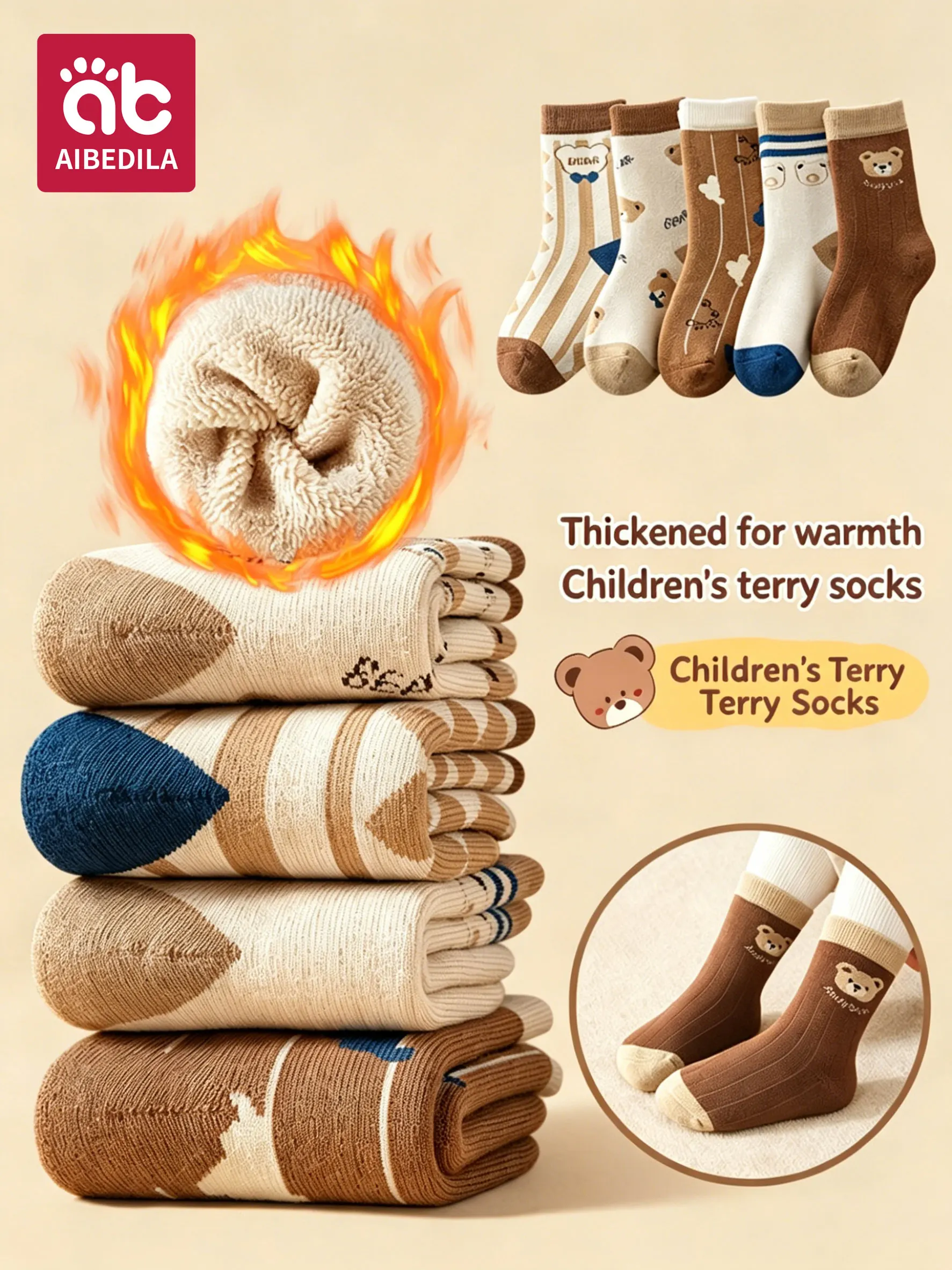 5Pairs Children's Long Socks Boys Winter Thermal Warm Thick Skin Friendly Woolen Stockings Breathable Soft Toddler Baby Socks