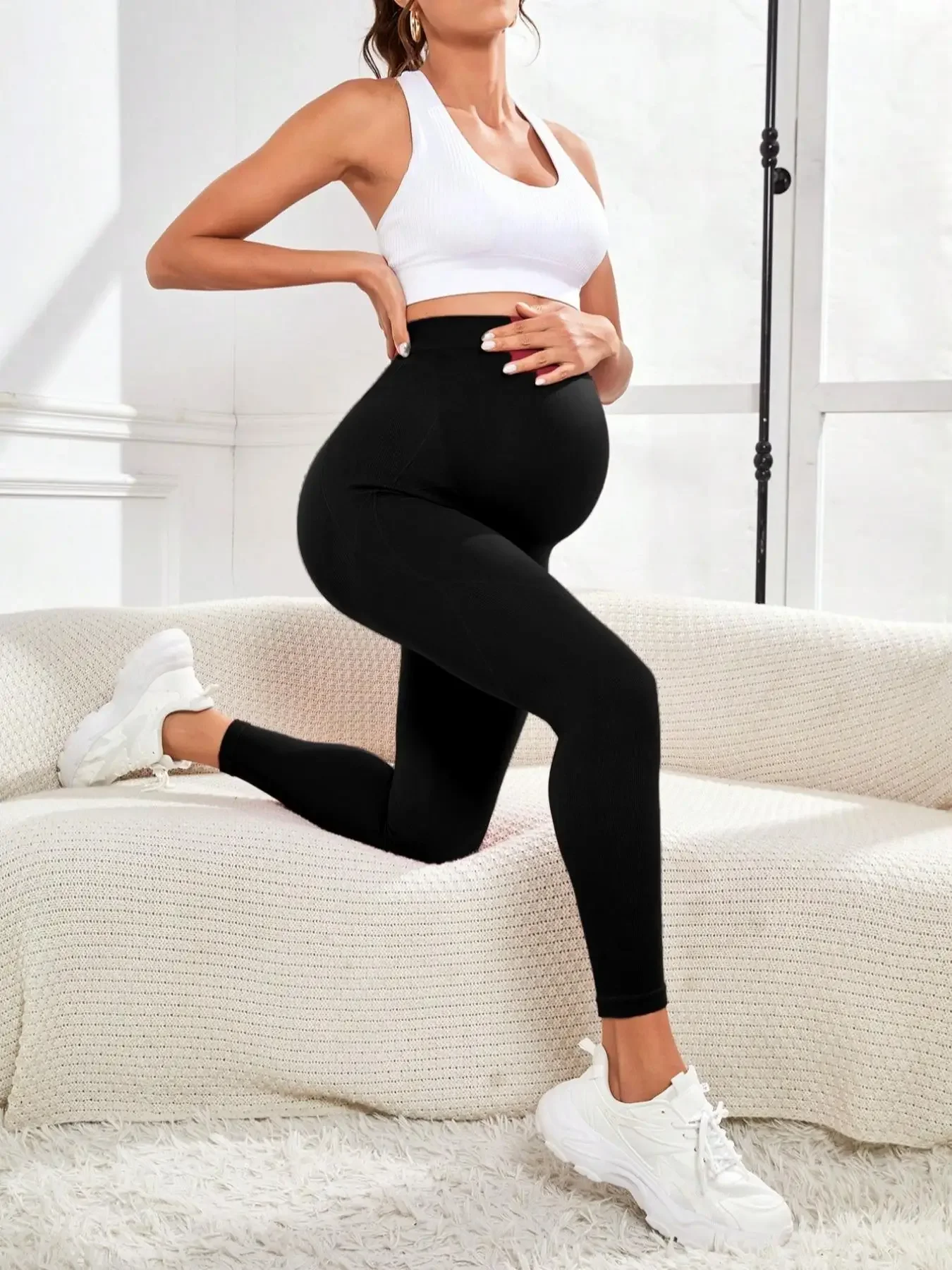 

High Waist pregnancy Leggings Maternity clothes for pregnant women Belly Support Knitted Leggins Body Trousers