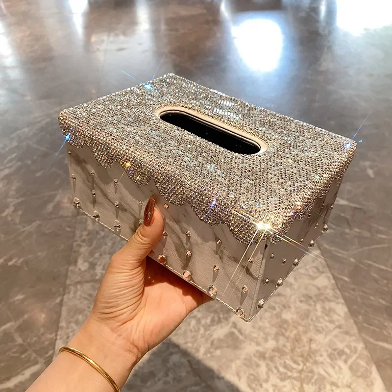 Light luxury high-value tissue box, home living room dining table, high-end diamond-inlaid paper  desktop creative and exqui