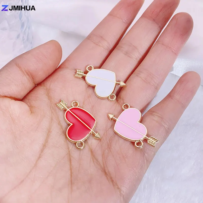 15pcs Enamel Charms Cupid Heart Connectors For Jewelry Making Findings DIY Handmade Bracelets Pendants Supplies Accessories