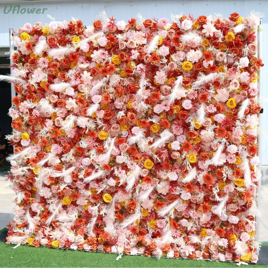 

Uflower Green Flower Wall Roll-Up Fabric Artificial Floral Hanging Backdrop for Wedding Event Party Decorations Curtain