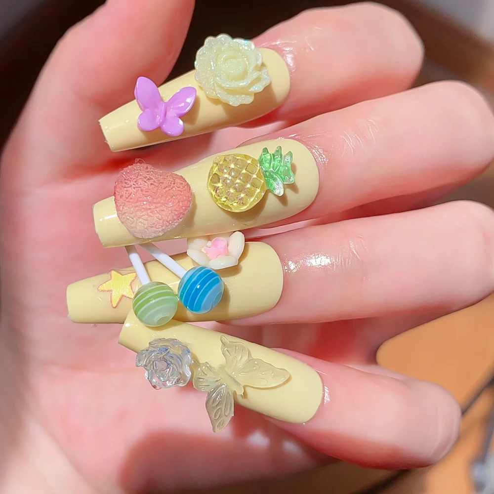 50-120 pièces 3D résine été fruits ongles breloques en boîte 11x9mm cerise/pastèque/fraise/citron Nail Art bricolage cristal fruits ongles partie