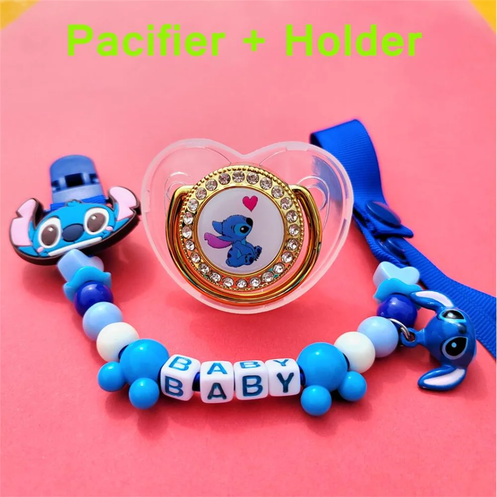 New Born Baby Silicone Pacifier Clips Holders Food Grade Silicone Infant Tetine Nipples Stitch Cartoon Image Baby Feeder Teether