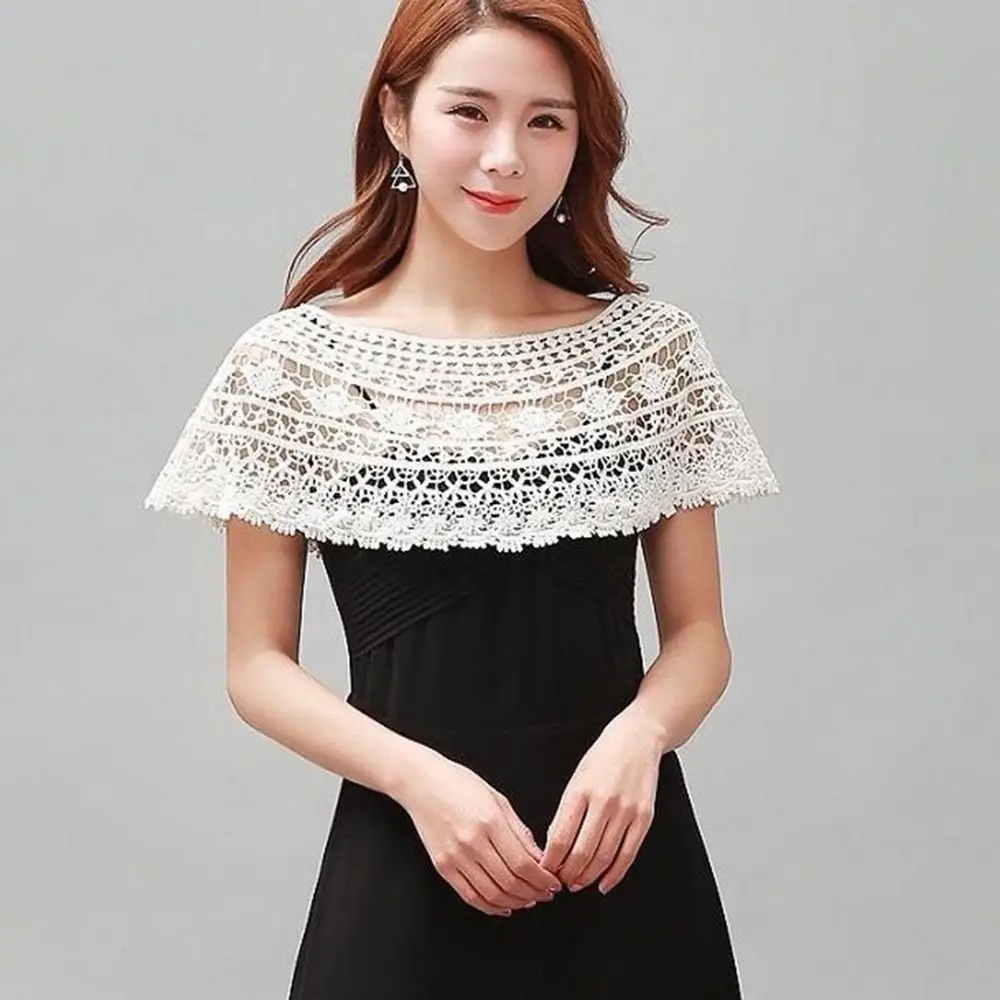 Female Pure Color Lace Shawl Lace Hollow Out Shawl Shrug Cape Poncho Spring Autumn