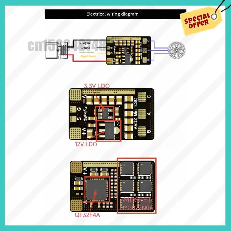 -ABJZ AM32 ESC 40A 32-bit elektronische snelheidsregelaar 6-30V, 2-6S ondersteuning, sinusopstart voor FPV drone en RC auto