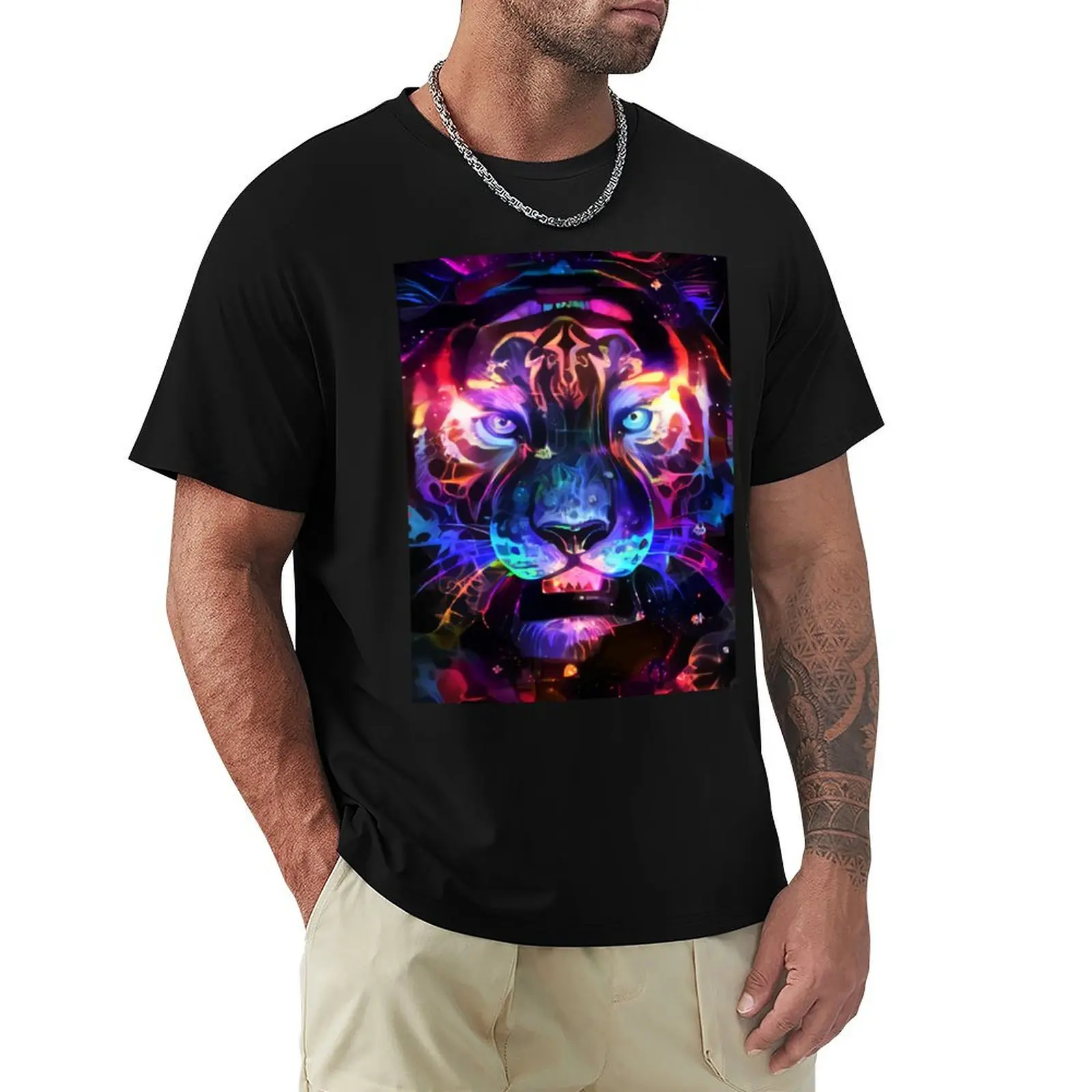 Space Tiger Colorful T-Shirt Casual Simple Design Short Sleeve Shirt