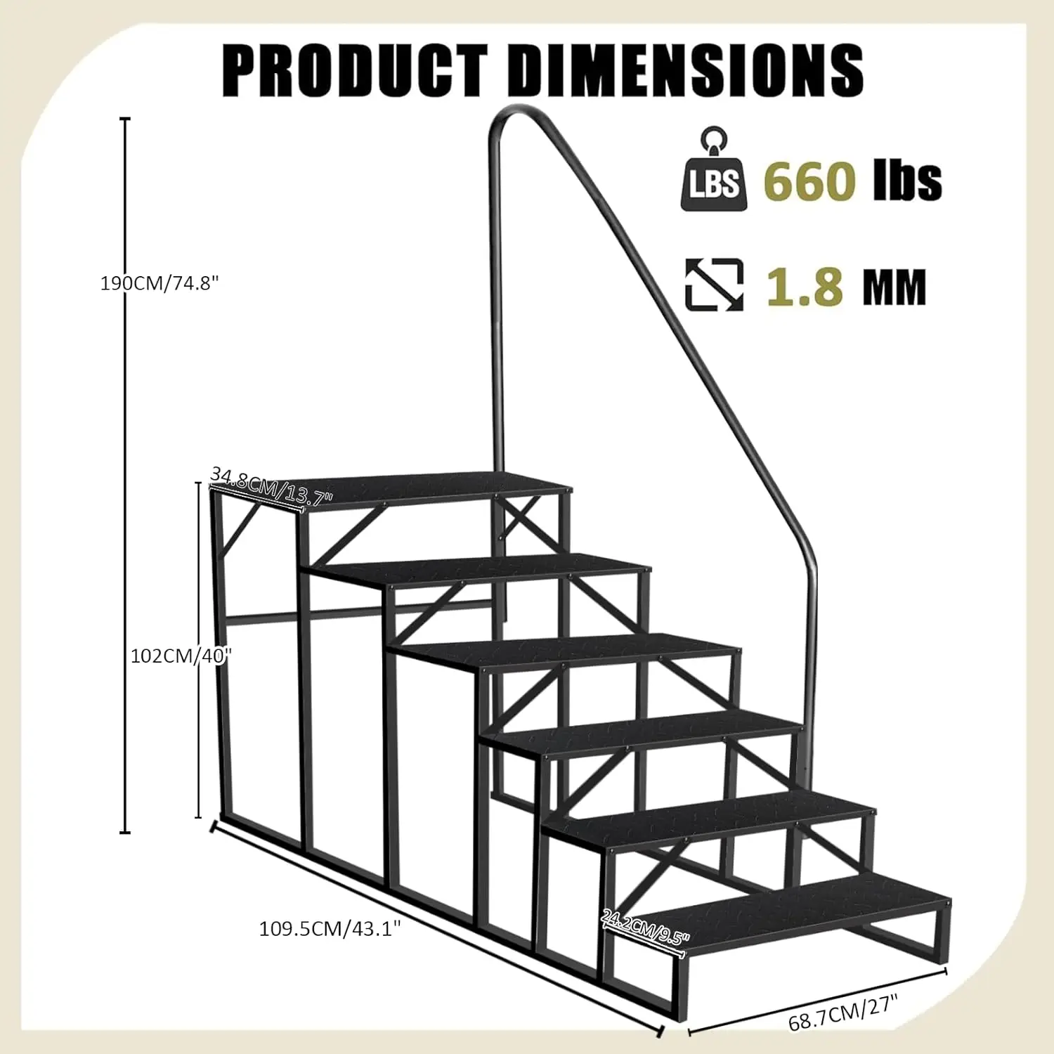 Step Ladder, Step Stool With Handle, Heavy Duty Pool Ladder Above Ground 660Lbs, Camper Steps Outdoor Steps Rv Stairs For