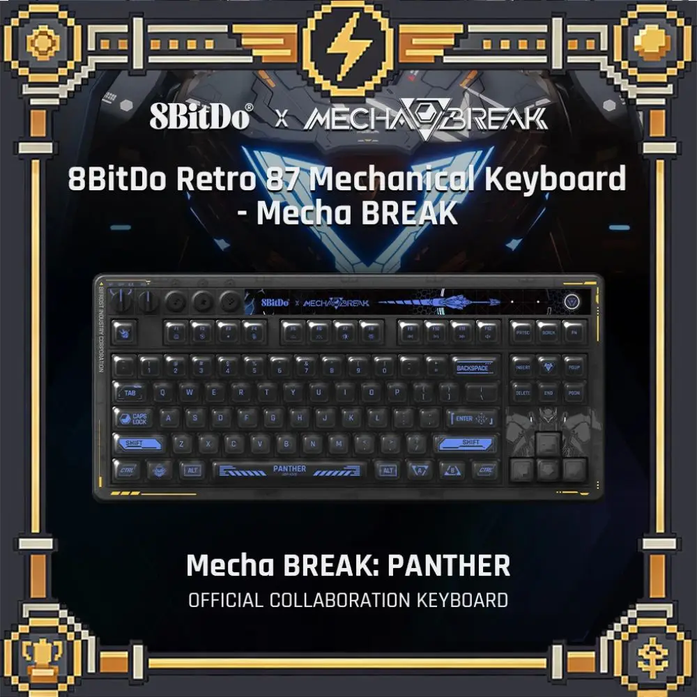 

Механическая клавиатура 8BitDo Retro 87 с тремя режимами подключения (BT/2.4G/USB-C), возможностью горячей замены переключателей, 87 клавишами и дизайном Mecha BREAK.