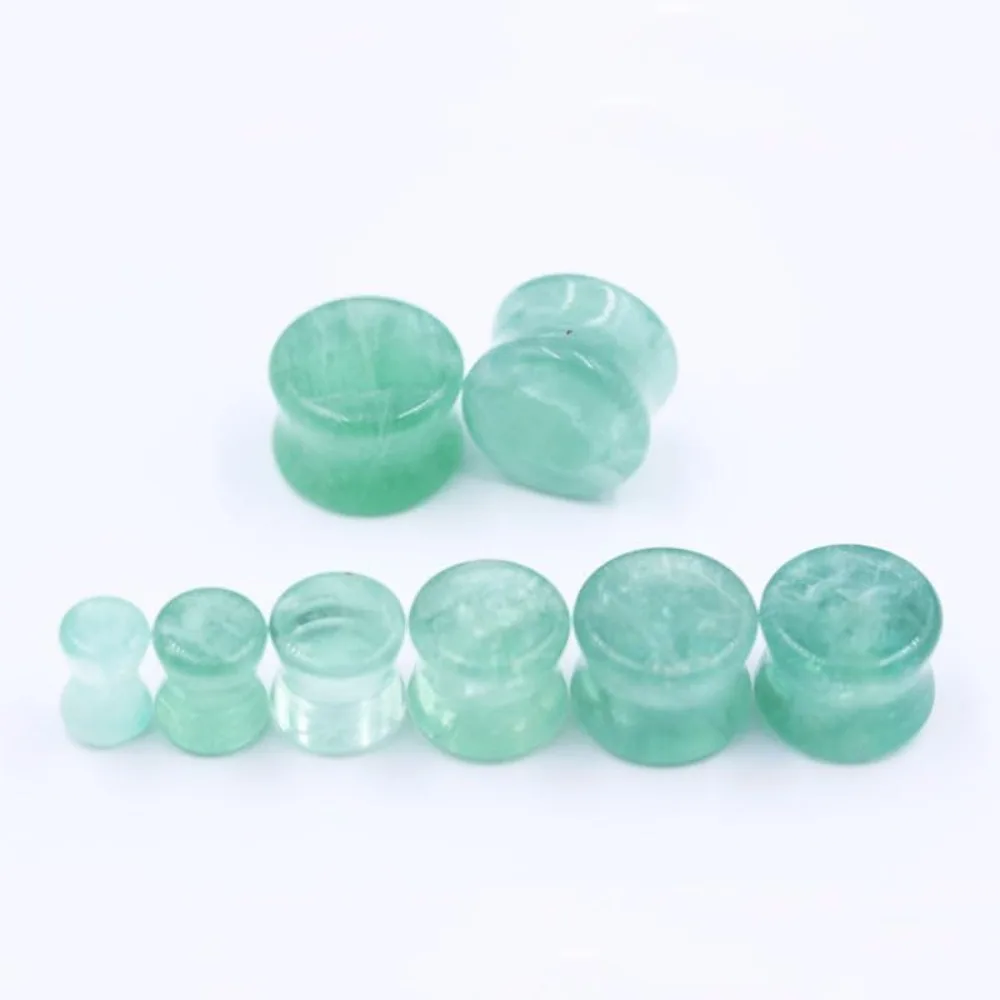 Grüne Kristall-Ohrstöpsel, Tunnel, Ohrringe, transparenter Naturstein, Sattel, doppelt ausgestellter Körperpiercing-Schmuck, 20 mm – Detail 4