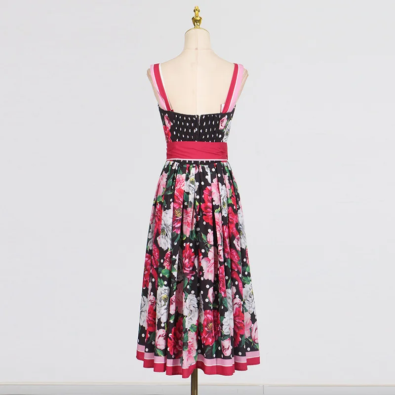 Runway zomer bloemen lange jurken voor vrouwen vestidos de fiesta beroemdheden riem casual midi zonnejurk vakantie strand stippen gewaad