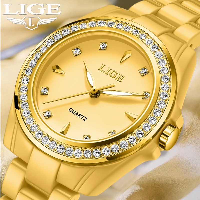 

LIGE 2026 New Creative Gold Ceramic Watch Women Elegant Waterproof Luminous Ladies Watch Outdoor Sports Women Quartz Wristwatch