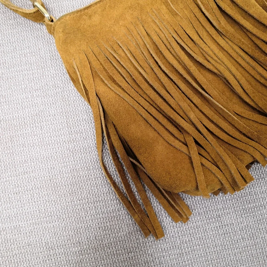 Female Genuine Leather Fringed Phone Side Sling Shoulder Bag 2024 Small Y2K Suede Nubuck Beach Ibiza Boho Gypsy Hippie Pouch Bag