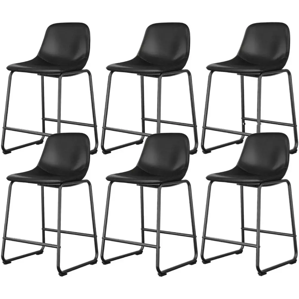 PU aux Leather Bar Stools Set o 6（Black, 24