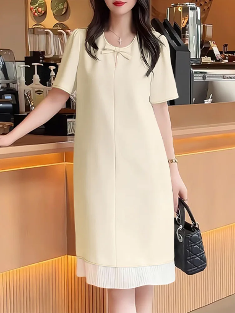 Zanzea feminino elegante vestido de festa 2026 verão vestido de verão manga curta vestido plissado casual trabalho retalhos vestidos na altura do joelho robe