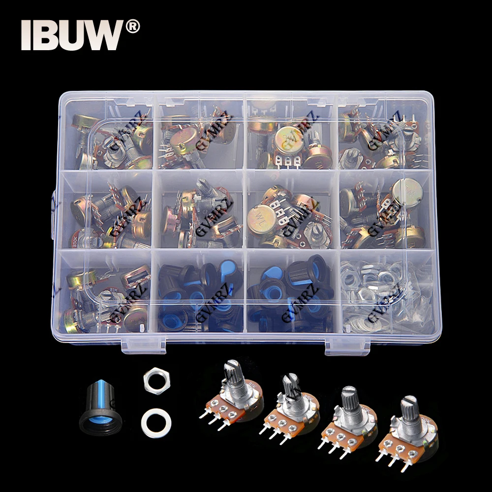 45PCS/Box WH148 Potentiometer 3PIN/6PIN kit 1k 5k 10k 20k 50k 100k 500k 1M ohm with Blue knob