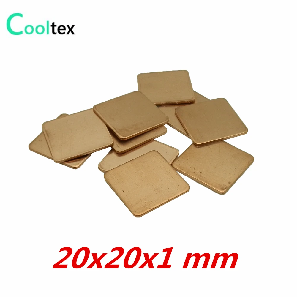 10pcs/lot 20x20x1mm DIY Copper Shim Heatsink Heat Sink Sheet Thermal Pad For Laptop GPU CPU VGA Chip RAM cooler cooling