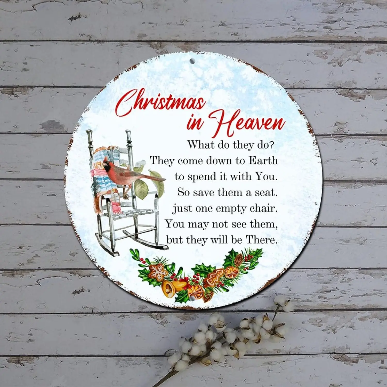 Christmas Round Tin Sign Christmas in Heaven Cardinalis Quote Round Metal Tin Sign Christmas Decorations for Cabinets Distressed