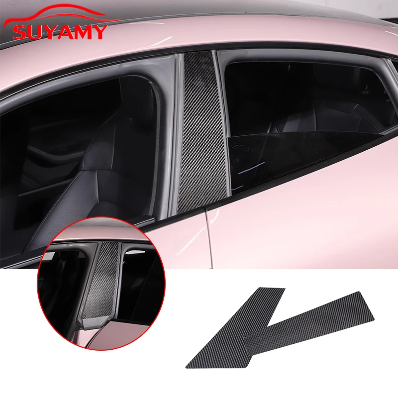 Dry Carbon Fiber Tablets Car Middle-Pillar Panel Trim Sticker For Porsche Taycan 2019-2022 Car Accessories