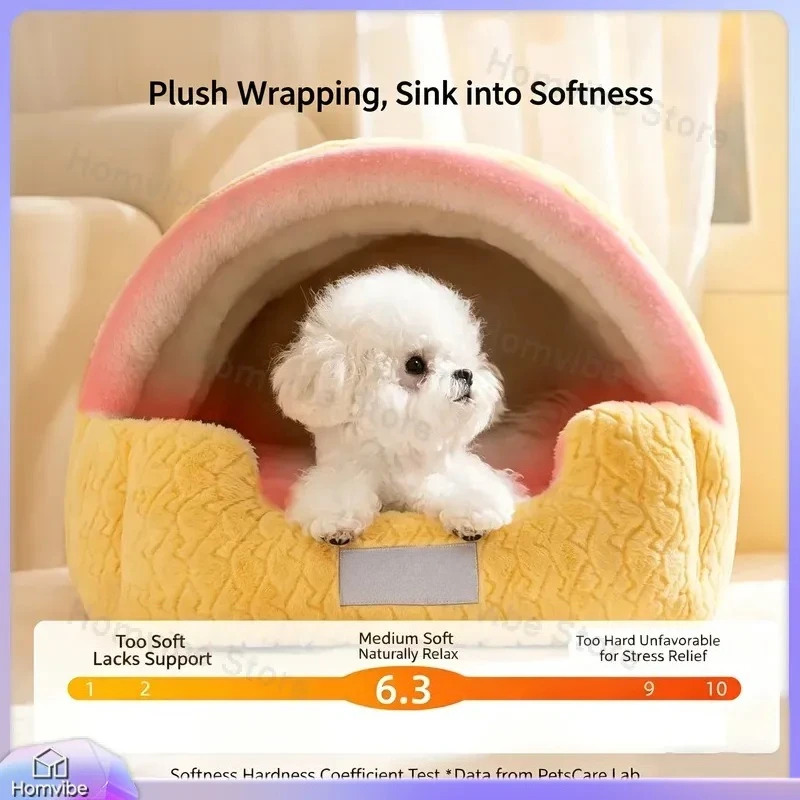 

Arched Semi-Closed Pet Bed for Dogs and Cats Jacquard Design Warm Soft Nest Pad Small Animal Bed Puppy Kitten Sleeping Den