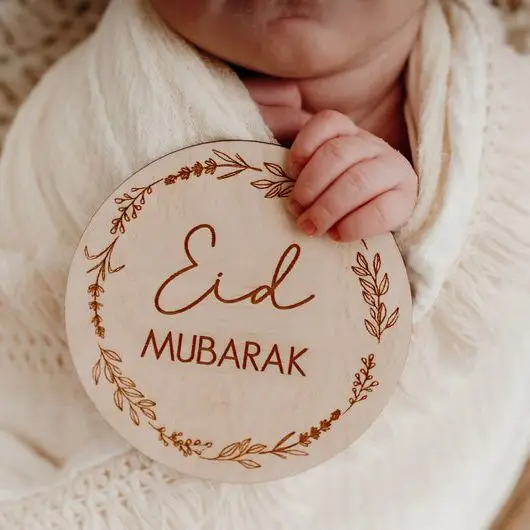 20pcs  Eid al Fitr wooden baby shooting props commemorative plaque milestone cardWooden Disc, Baby Photo Prop, Wooden Baby