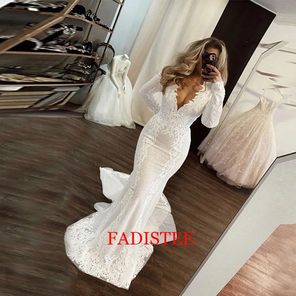 Abiti da sposa Boho sirena 2024 maniche lunghe scollo a v abiti da sposa per le donne abito da sposa suknia strubna Vestidos De Novia