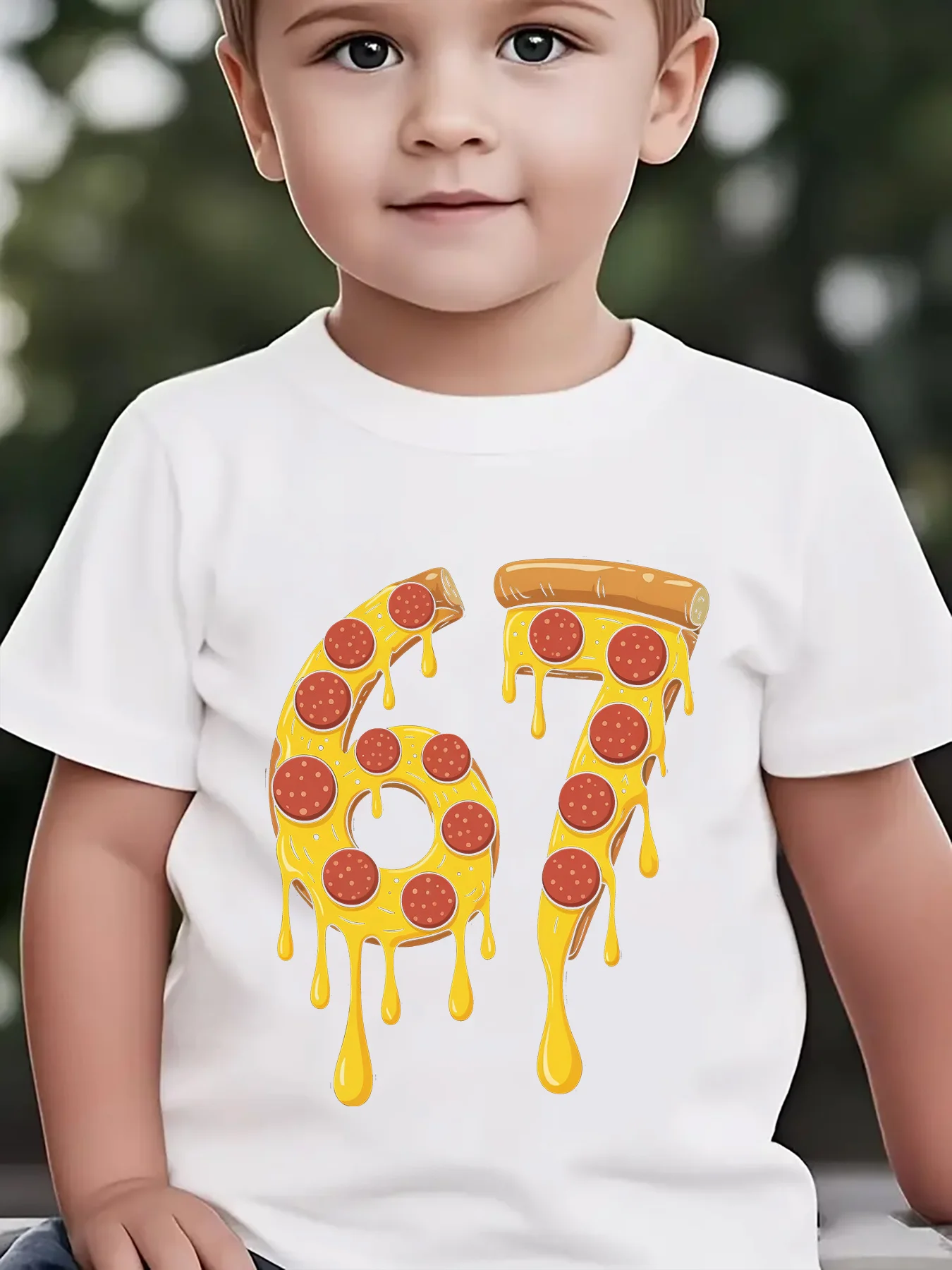 Melting Pepperoni Pizza Number 67 Birthday Family Matching Cotton Tees Short Sleeve Tops For Mom Dad Boys Girls Daily Wear