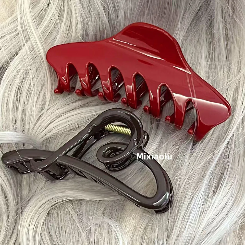 2 قطعة القلب الرجعية الأحمر التنين العظام مشبك شعر الفرنسية كبيرة كراب مقاطع الشعر القرش ذيل حصان المشبك دبوس الشعر إكسسوارات الشعر امرأة هدية #1