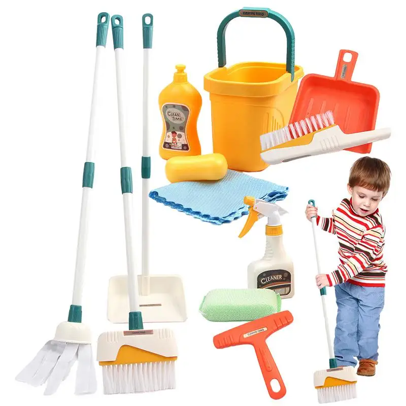 Kids Cleaning Toy Set 12pcs Pretend Play Housekeeping Set Kids Chore Kit with Broom  Furniture Tools Kit Lovely Doll House Clean