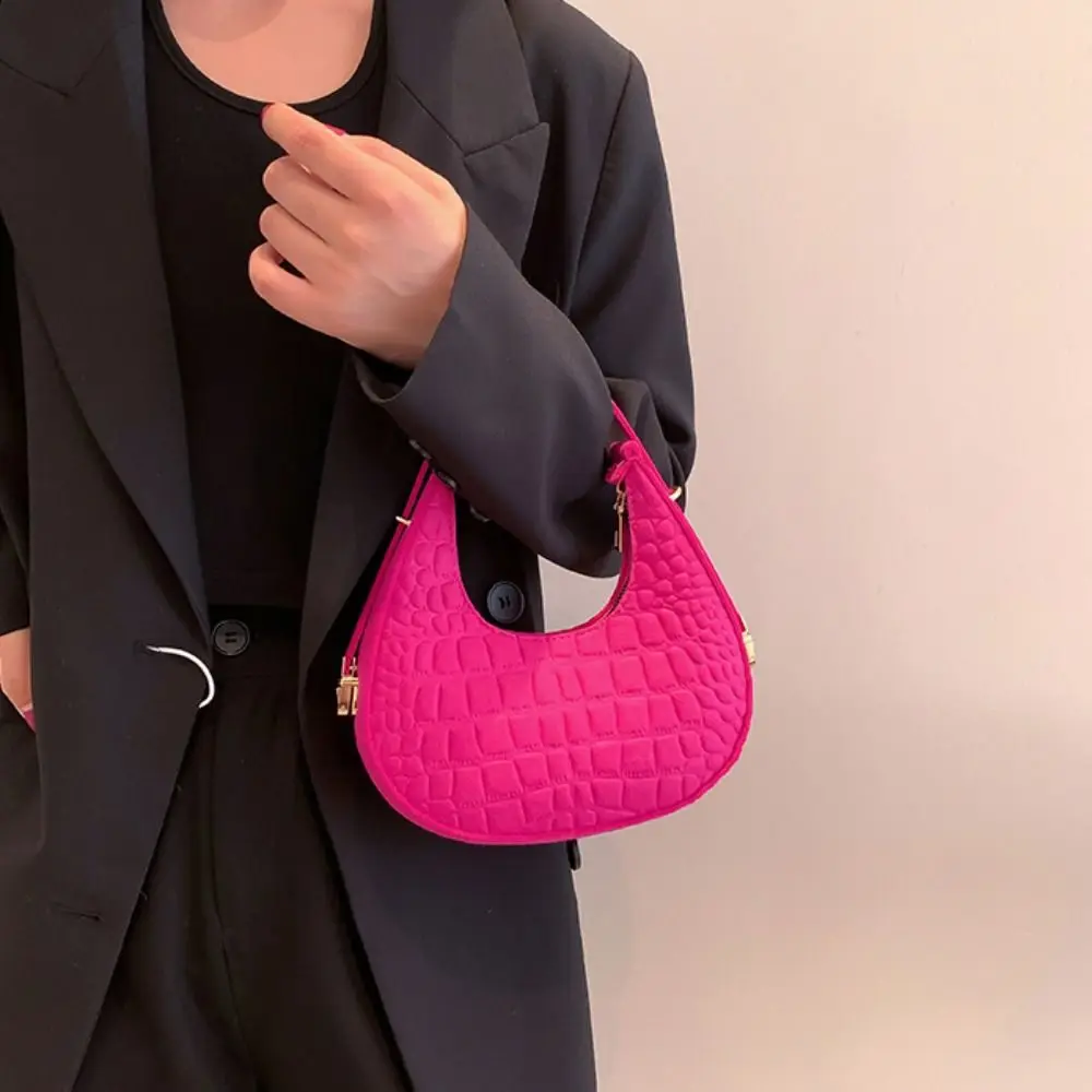 Elegant Solid Color Crescent Bag Korean Style Shoulder Pouch Felt Handbag Large Capacity All-match Underarm Bag Women