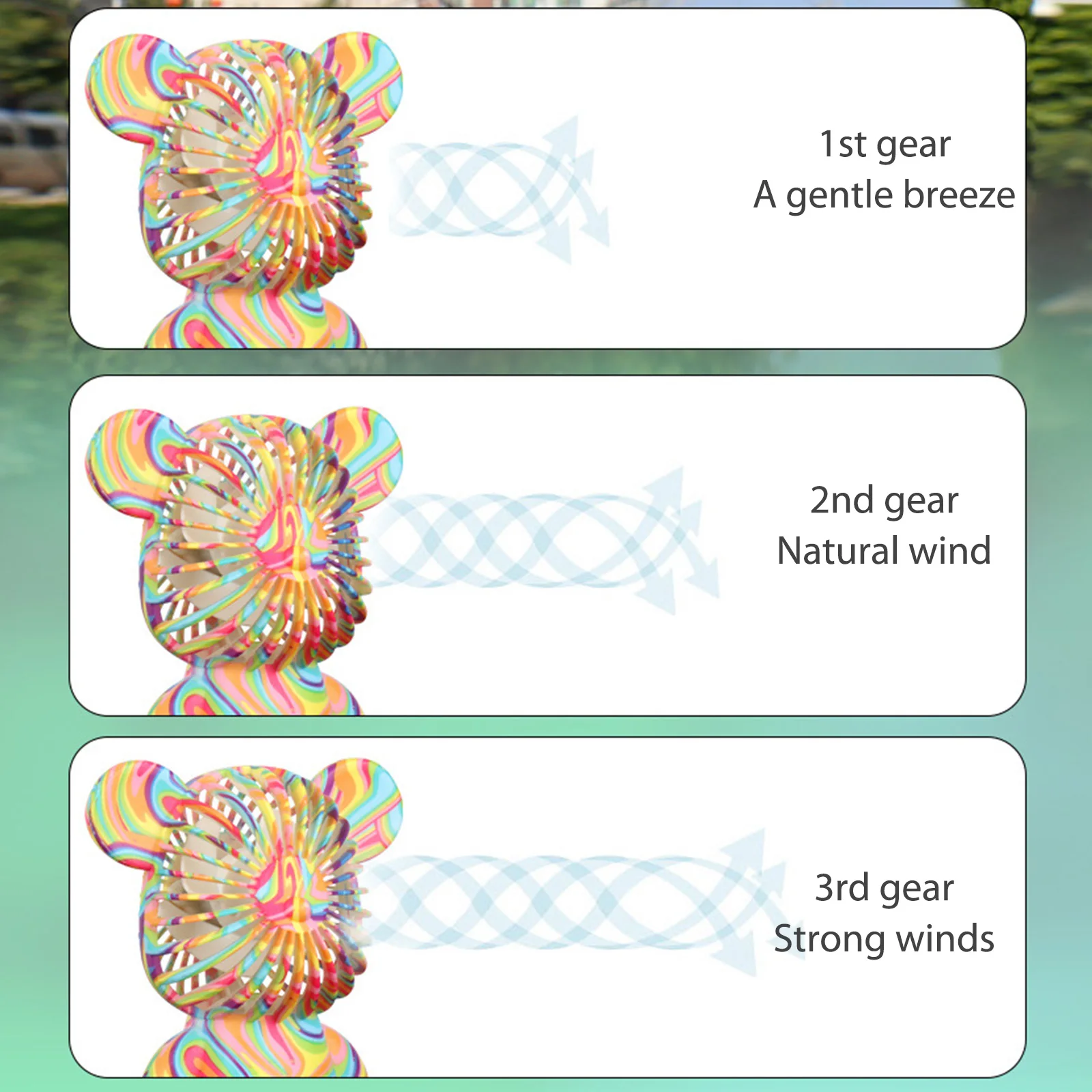 جرافيتي بير مراوح يدوية USB قابلة للشحن مروحة تبريد الهواء الكهربائي التدرج 3 سرعات لدراسة المكاتب المنزلية #5