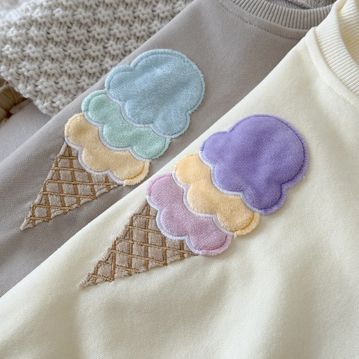 Infant Boys Girls Colorful Ice Cream Patchwork Embroidery Long Sleeve Romper Baby Soft Skin-friendly Autumn Bodysuit