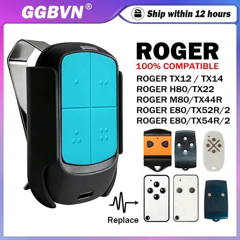 ROGER E80/TX52R/2 E80/TX54R/2 H80 TX22 M80 TX44R TX12 TX14 Garage / Gate Remote Control Duplicator 433.92MHz Includes Visor Clip