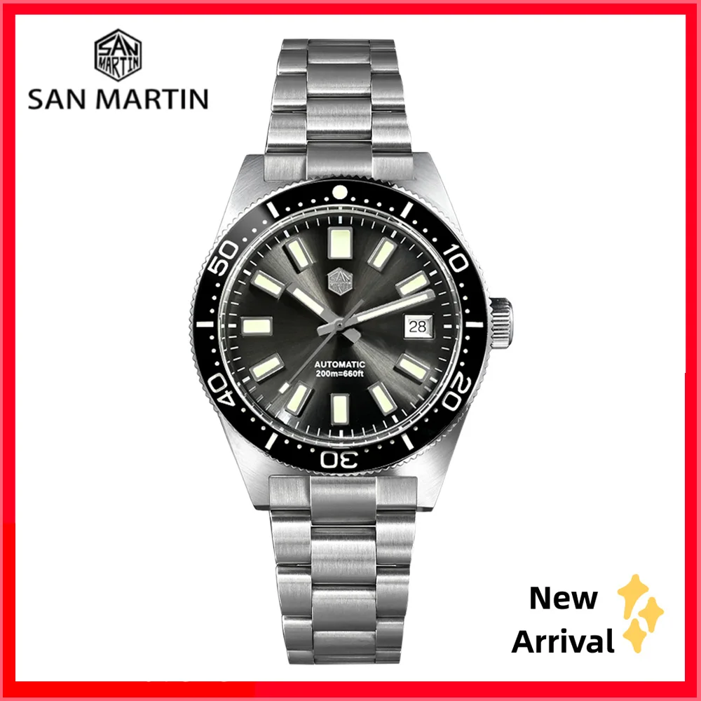 San Martin 39mm 62mas Peacock SL3001 Automatic Mechanical Diving Men Watch 3H Date Waterproof 20Bar Sapphire C3 Lume SN0007