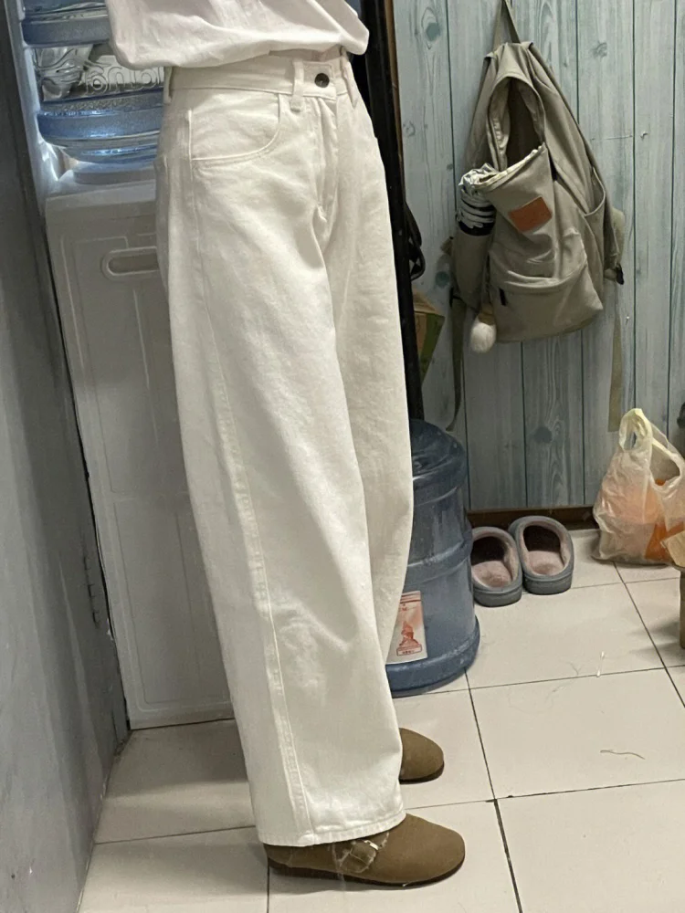 Women\'s Casual Jeans 2023 Fashion Korean Style Autumn 75% Cotton White Denim Trousers Streetwear Wide-Leg Pants Commuting S-5Xl