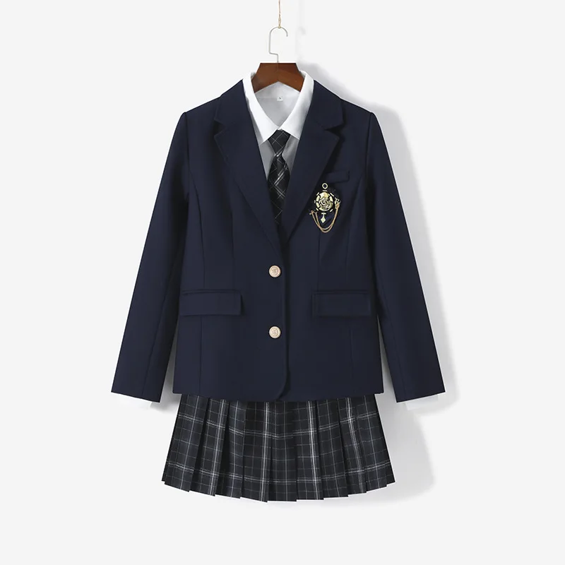 Women Spring Autumn Solid Color Beige Navy Suits Blazer Long Sleeve Jackets Coats Outwear JK School Uniform Students Clothes