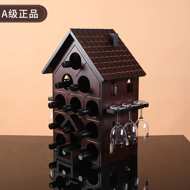 Drunken Immortal Tower Wine Rack Red Solid Wood European Wooden