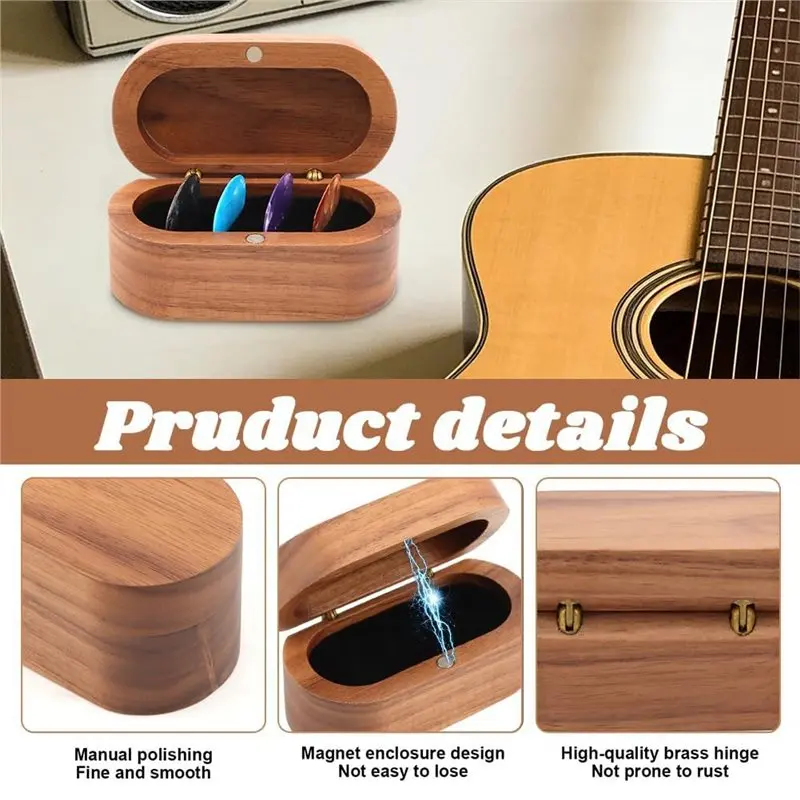 Y49A Walnut Wooden Guitar Pick Case Guitar Pick Holder Mini Jewelry Box for Musicians Gift