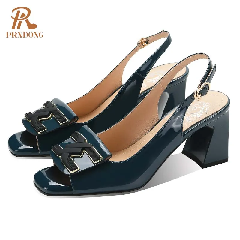 PRXDONG 2025 nuove scarpe estive eleganti tacchi alti grossi Peep Toe vera pelle albicocca blu Dress Party Office Lady Pumps 40