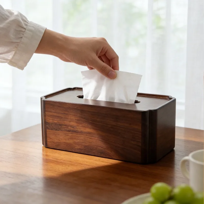 

Chinese Style Tissue Box for Tea Room Office Desk Napkin Holder Creative Desk Storage Organizer Premium Wood Paper Dispenser