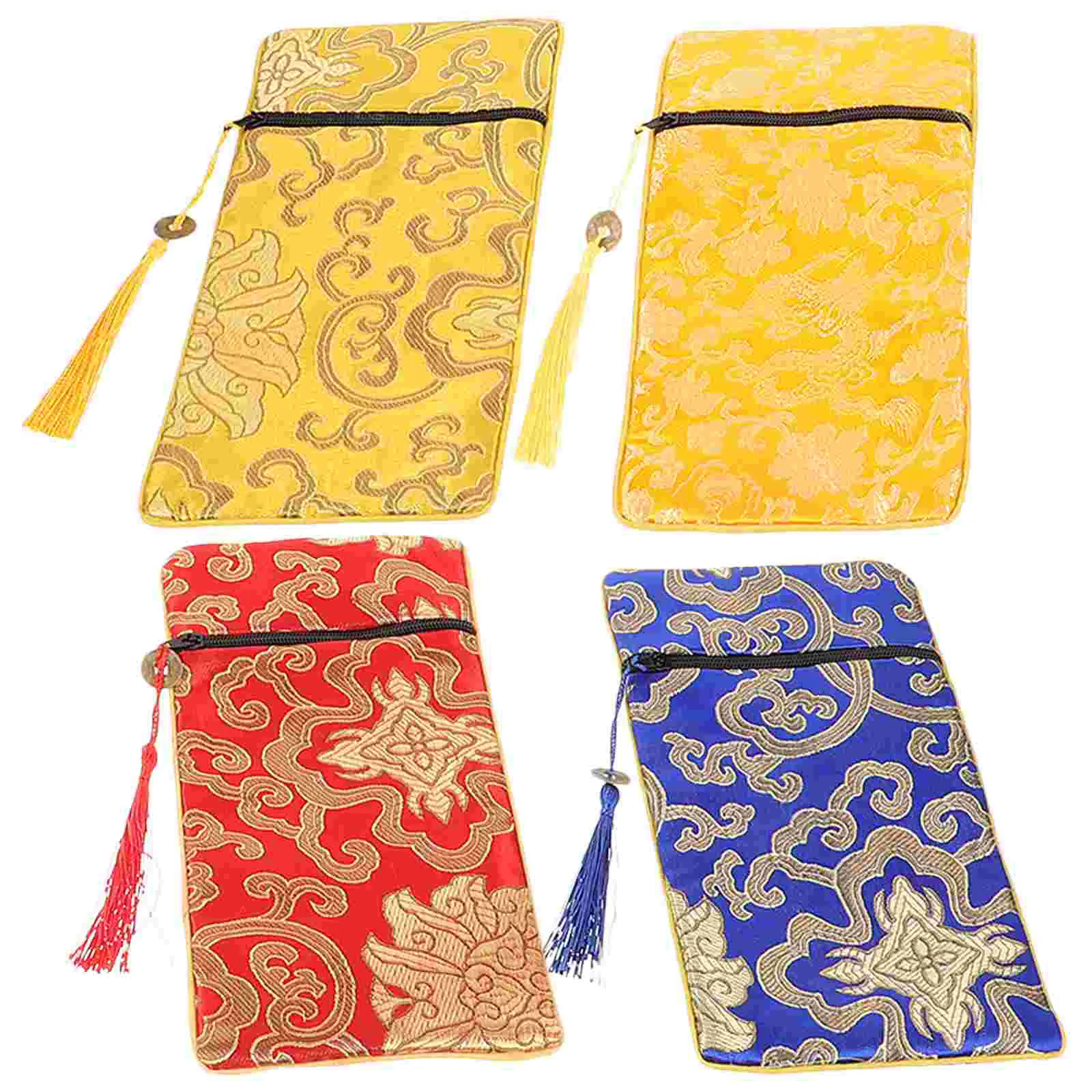 4 Pcs Sutra Bag Pouch Storage Double Layer Embroidery Covering Brocade Jewelry Bags Travel