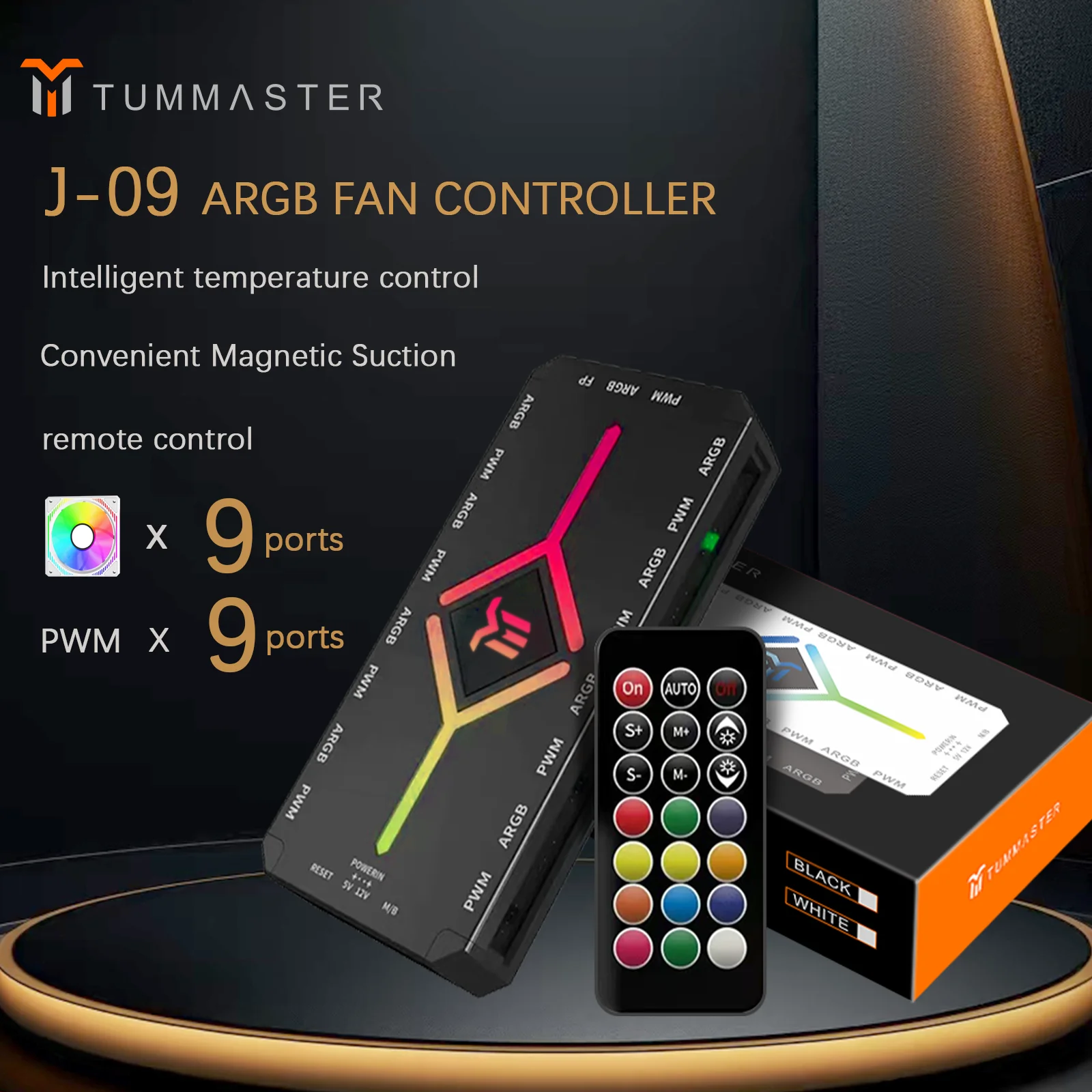 ARGB Hub 5V 3PIN ARGB&amp;4PIN PWM Fan Controller Synchronized For PC/Computer Case Fan Light Bottom Magnetic with Remote Control